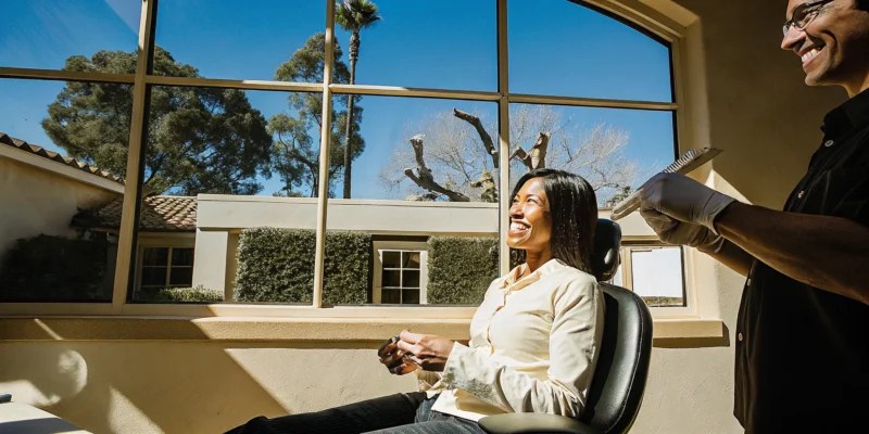 Patient discussing Zoom teeth whitening options with a San Diego dentist