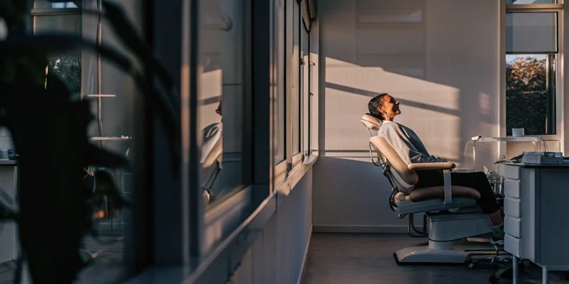 Comfortable dental office in San Diego with soft warm lighting