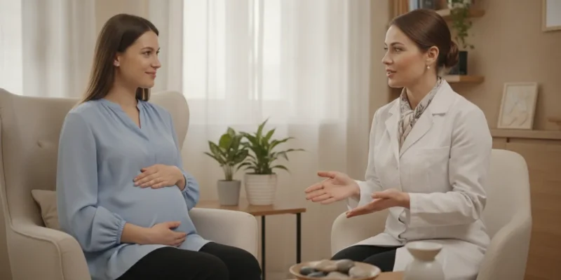 Pregnant patient discussing teeth whitening with a San Diego dentist