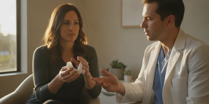Dentist discussing a removable dental appliance with a patient