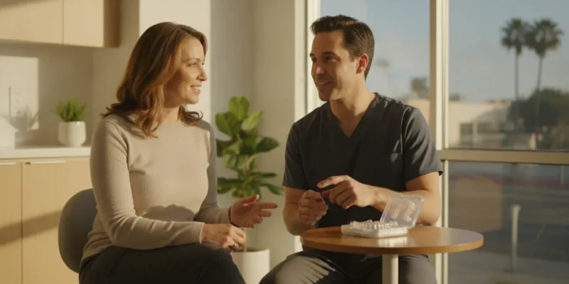 San Diego patient discussing Invisalign treatment with a dentist