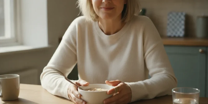 Patient enjoying a soft meal at home after a dental visit