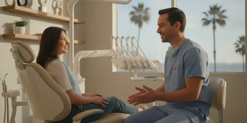 Dentist explaining a dental filling treatment plan