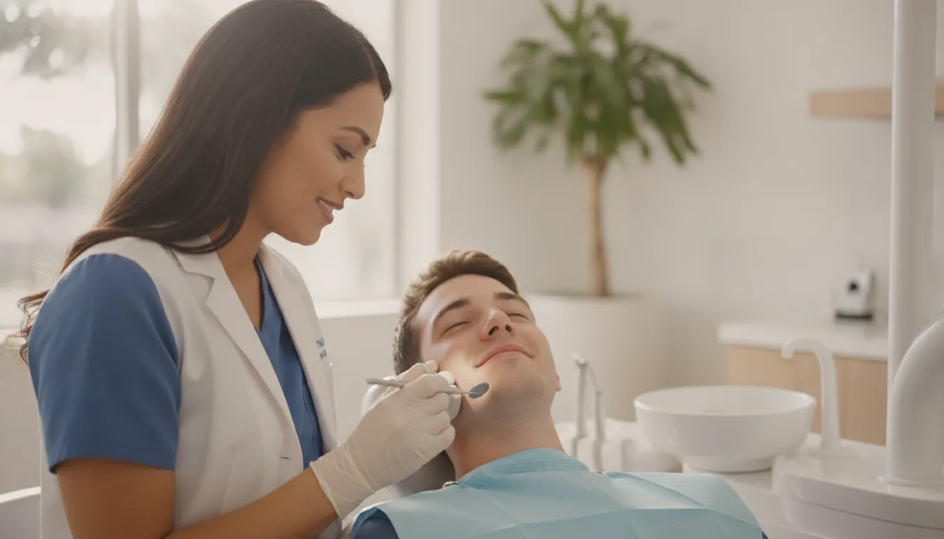 Dentist examining a patient's gums with a dental mirror