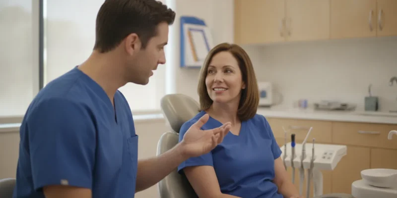 Dentist discussing jaw joint concerns with a patient